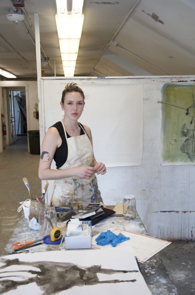 Artist, Lorna Bostwick-Pope in her art studio at the University of New Hampshire in 2022.