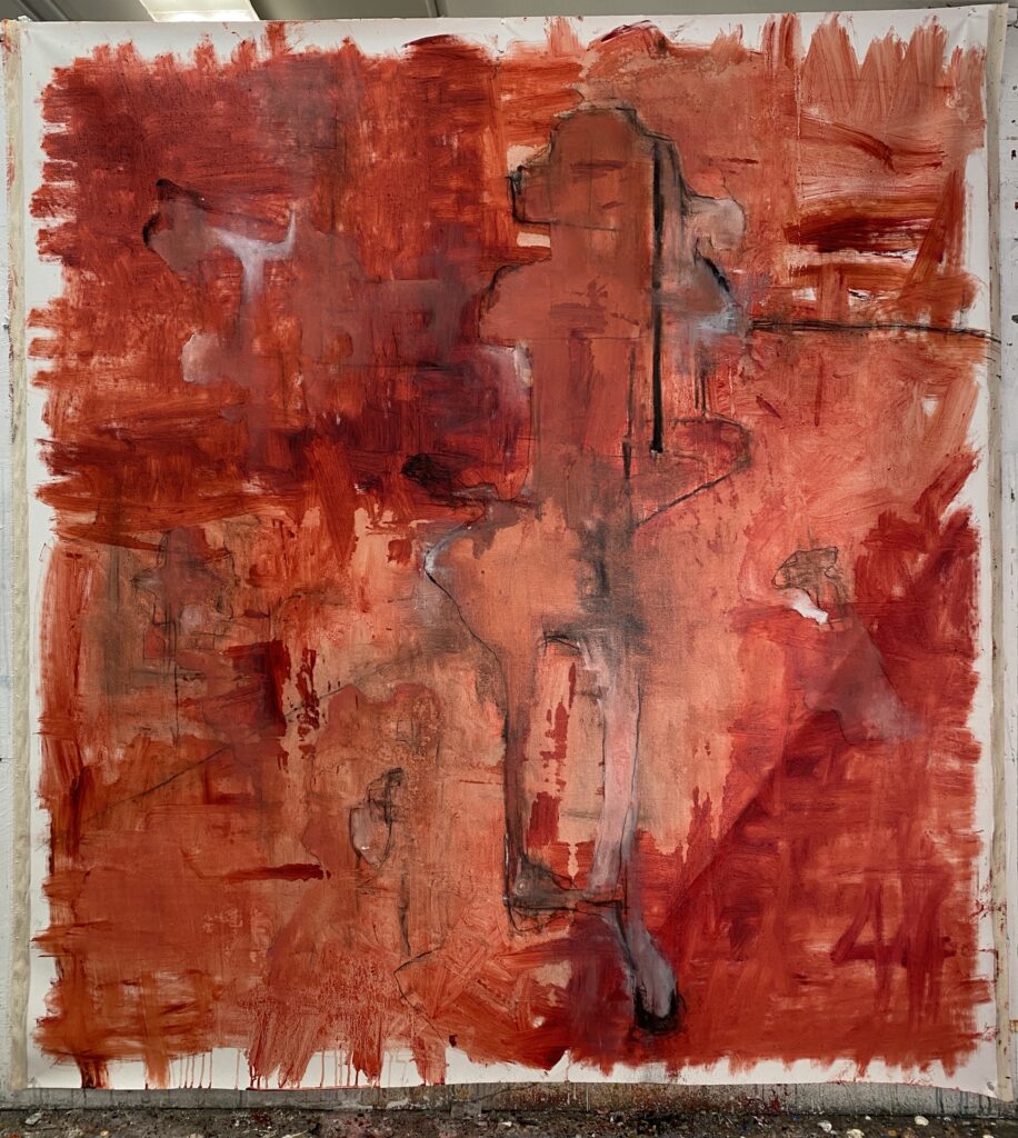 Red oil painting by Lorna Bostwick-Pope.